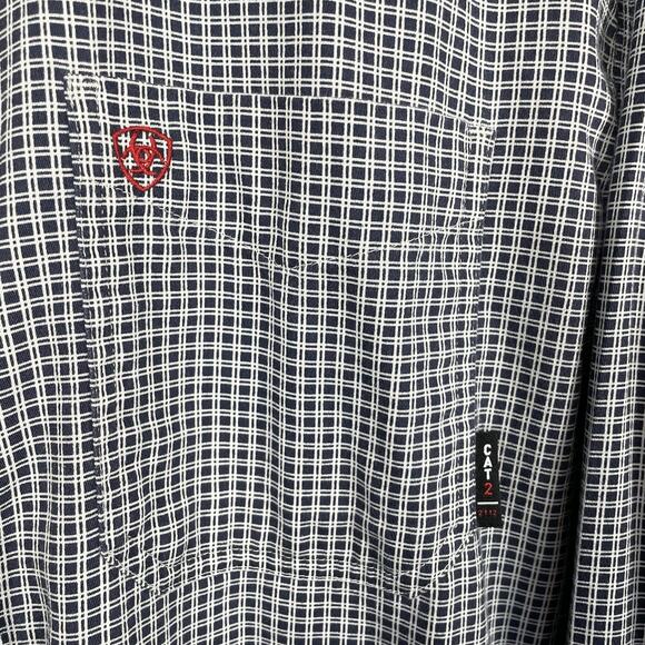 Ariat FR Work Shirt Men XL Navy Plaid Flame Resistant CAT 2 Button Down Workwear - Picture 5 of 16